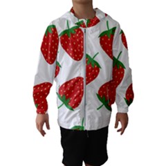 Seamless Pattern Fresh Strawberry Kids  Hooded Windbreaker by Vaneshart