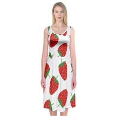 Seamless Pattern Fresh Strawberry Midi Sleeveless Dress by Vaneshart