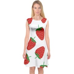 Seamless Pattern Fresh Strawberry Capsleeve Midi Dress by Vaneshart