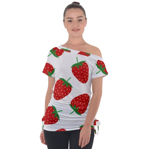 Seamless Pattern Fresh Strawberry Tie-up Tee by Vaneshart