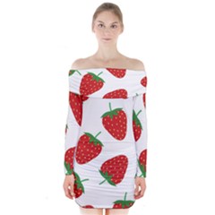 Seamless Pattern Fresh Strawberry Long Sleeve Off Shoulder Dress by Vaneshart