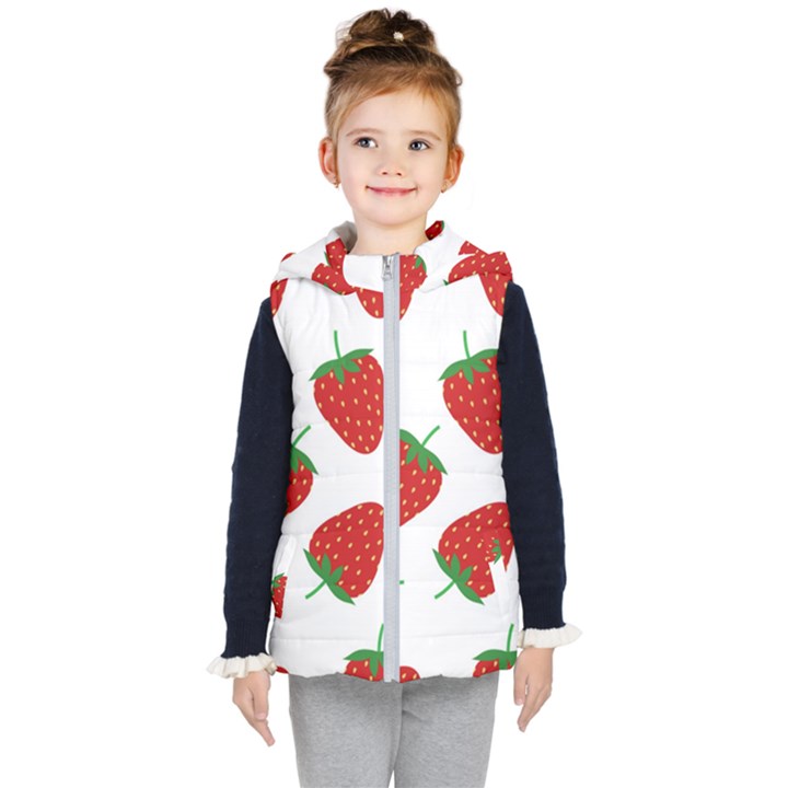 Seamless Pattern Fresh Strawberry Kids  Hooded Puffer Vest