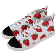 Seamless Pattern Fresh Strawberry Men s Mid-top Canvas Sneakers by Vaneshart