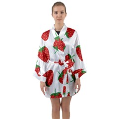 Seamless Pattern Fresh Strawberry Long Sleeve Satin Kimono