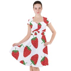 Seamless Pattern Fresh Strawberry Cap Sleeve Midi Dress by Vaneshart