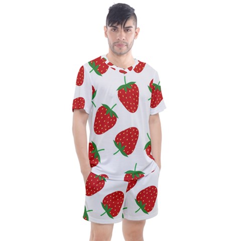 Seamless Pattern Fresh Strawberry Men s Mesh Tee And Shorts Set by Vaneshart