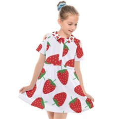 Seamless Pattern Fresh Strawberry Kids  Short Sleeve Shirt Dress by Vaneshart