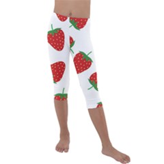 Seamless Pattern Fresh Strawberry Kids  Lightweight Velour Capri Leggings  by Vaneshart