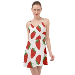 Seamless Pattern Fresh Strawberry Summer Time Chiffon Dress