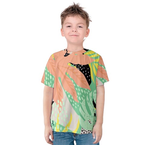 Abstract Seamless Pattern With Tropical Leaves Hand Draw Texture Vector Kids  Cotton Tee by Vaneshart