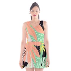 Abstract Seamless Pattern With Tropical Leaves Hand Draw Texture Vector Scoop Neck Skater Dress by Vaneshart