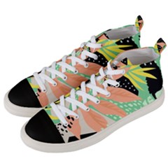 Abstract Seamless Pattern With Tropical Leaves Hand Draw Texture Vector Men s Mid-top Canvas Sneakers by Vaneshart