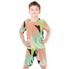 Abstract Seamless Pattern With Tropical Leaves Hand Draw Texture Vector Kids  Tee And Shorts Set by Vaneshart