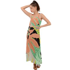 Abstract Seamless Pattern With Tropical Leaves Hand Draw Texture Vector V-neck Chiffon Maxi Dress