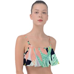 Abstract Seamless Pattern With Tropical Leaves Hand Draw Texture Vector Frill Bikini Top