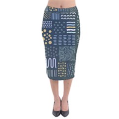 Mixed Background Patterns Velvet Midi Pencil Skirt by Vaneshart