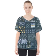 Mixed Background Patterns V-neck Dolman Drape Top by Vaneshart