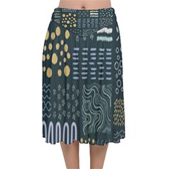 Mixed Background Patterns Velvet Flared Midi Skirt by Vaneshart