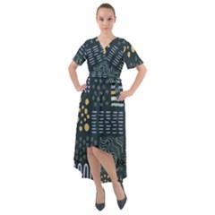 Mixed Background Patterns Front Wrap High Low Dress