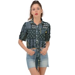 Mixed Background Patterns Tie Front Shirt 