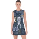 Mixed Background Patterns Lace Up Front Bodycon Dress View1