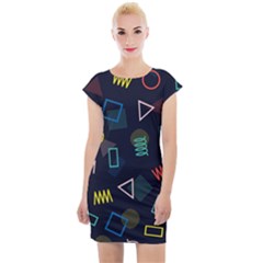 Memphis Seamless Patterns Abstract Jumble Textures Cap Sleeve Bodycon Dress by Vaneshart