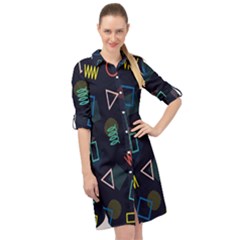 Memphis Seamless Patterns Abstract Jumble Textures Long Sleeve Mini Shirt Dress