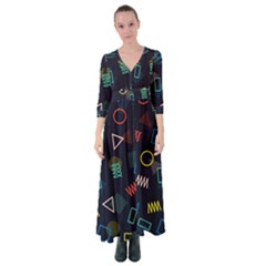 Memphis Seamless Patterns Abstract Jumble Textures Button Up Maxi Dress