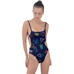 Memphis Seamless Patterns Abstract Jumble Textures Tie Strap One Piece Swimsuit