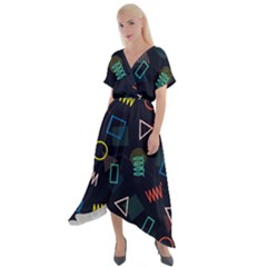 Memphis Seamless Patterns Abstract Jumble Textures Cross Front Sharkbite Hem Maxi Dress