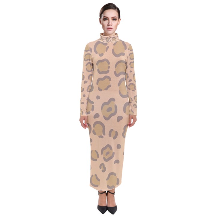 Leopard Print Turtleneck Maxi Dress