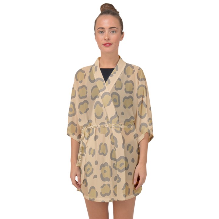 Leopard Print Half Sleeve Chiffon Kimono