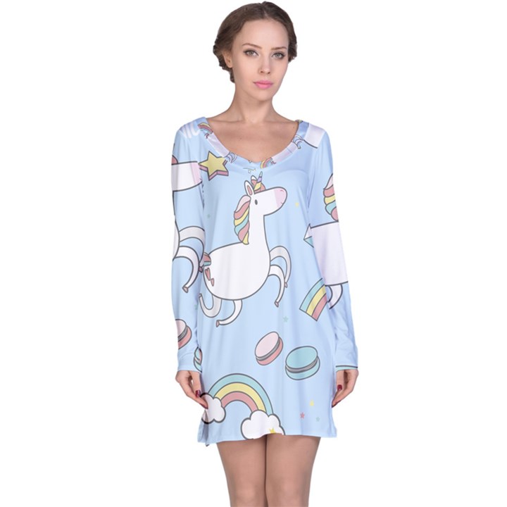 Unicorn Seamless Pattern Background Vector Long Sleeve Nightdress