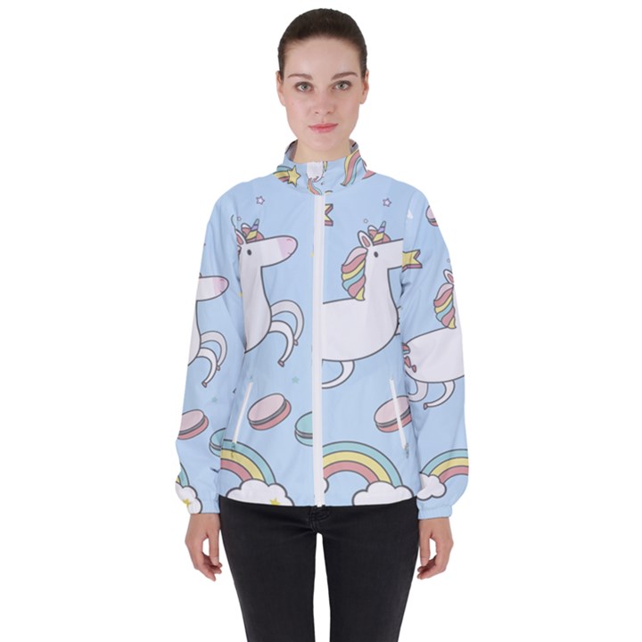 Unicorn Seamless Pattern Background Vector Women s High Neck Windbreaker