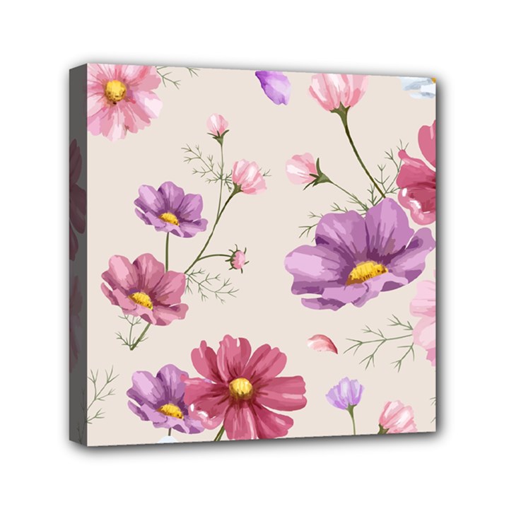 Vector Hand Drawn Cosmos Flower Pattern Mini Canvas 6  x 6  (Stretched)