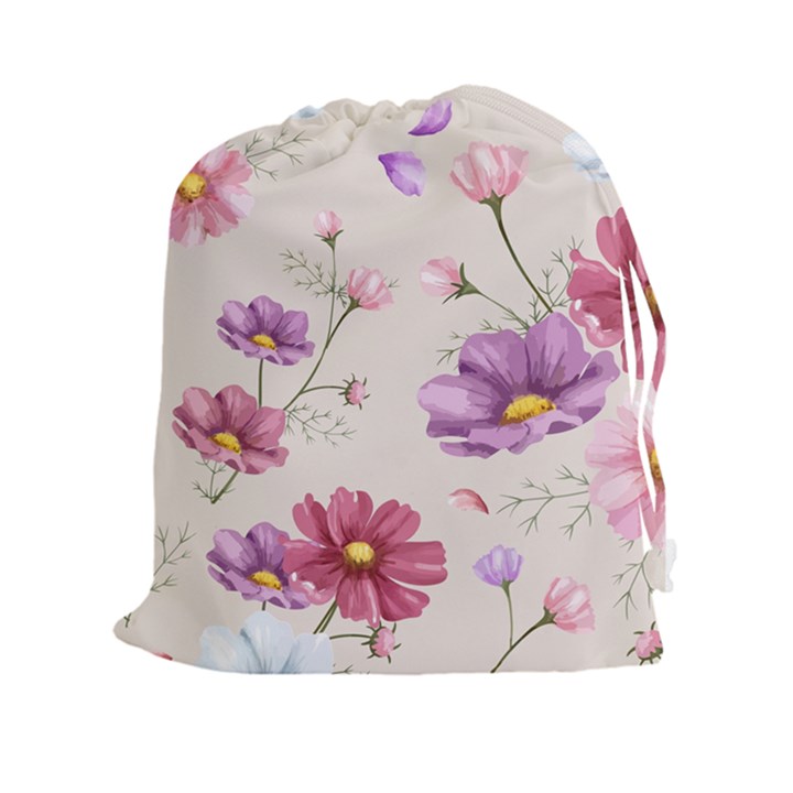 Vector Hand Drawn Cosmos Flower Pattern Drawstring Pouch (2XL)