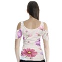 Vector Hand Drawn Cosmos Flower Pattern Butterfly Sleeve Cutout Tee  View2