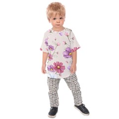 Vector Hand Drawn Cosmos Flower Pattern Kids  Raglan Tee