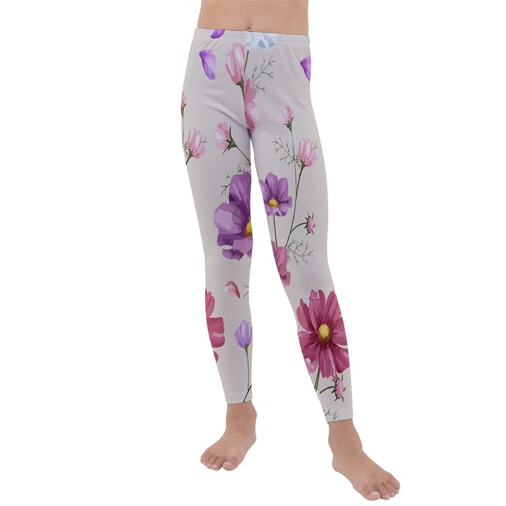 Vector Hand Drawn Cosmos Flower Pattern Kids  Lightweight Velour Leggings