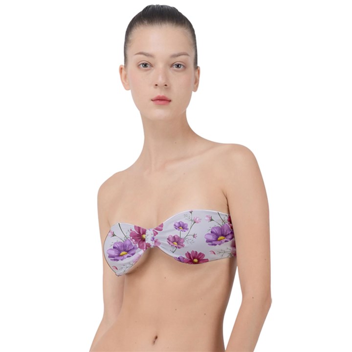 Vector Hand Drawn Cosmos Flower Pattern Classic Bandeau Bikini Top 