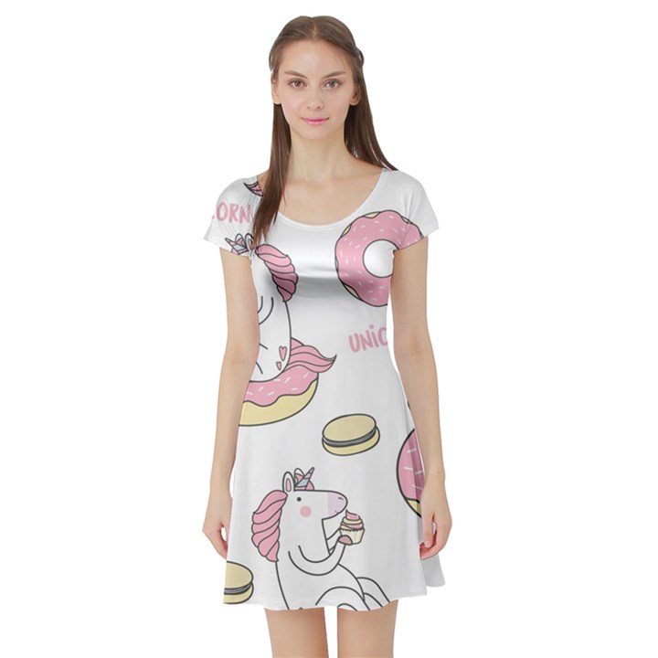 Unicorn Seamless Pattern Background Vector (1) Short Sleeve Skater Dress