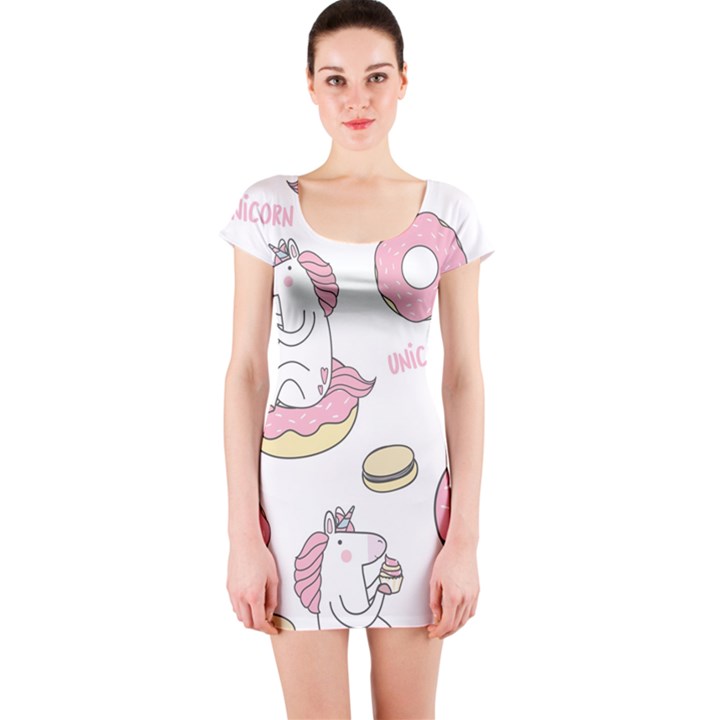 Unicorn Seamless Pattern Background Vector (1) Short Sleeve Bodycon Dress