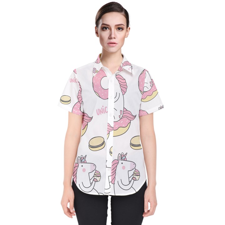 Unicorn Seamless Pattern Background Vector (1) Women s Short Sleeve Shirt