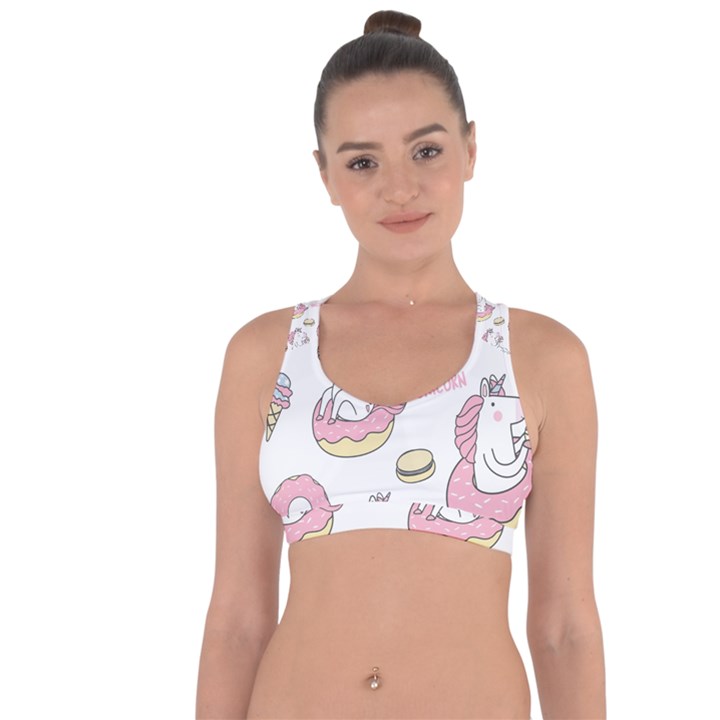 Unicorn Seamless Pattern Background Vector (1) Cross String Back Sports Bra