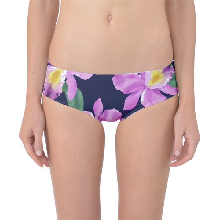 Vector Hand Drawn Orchid Flower Pattern Classic Bikini Bottoms