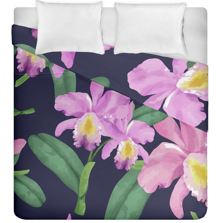 Vector Hand Drawn Orchid Flower Pattern Duvet Cover Double Side (King Size)