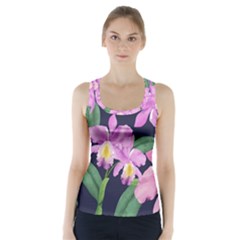 Vector Hand Drawn Orchid Flower Pattern Racer Back Sports Top by Sobalvarro