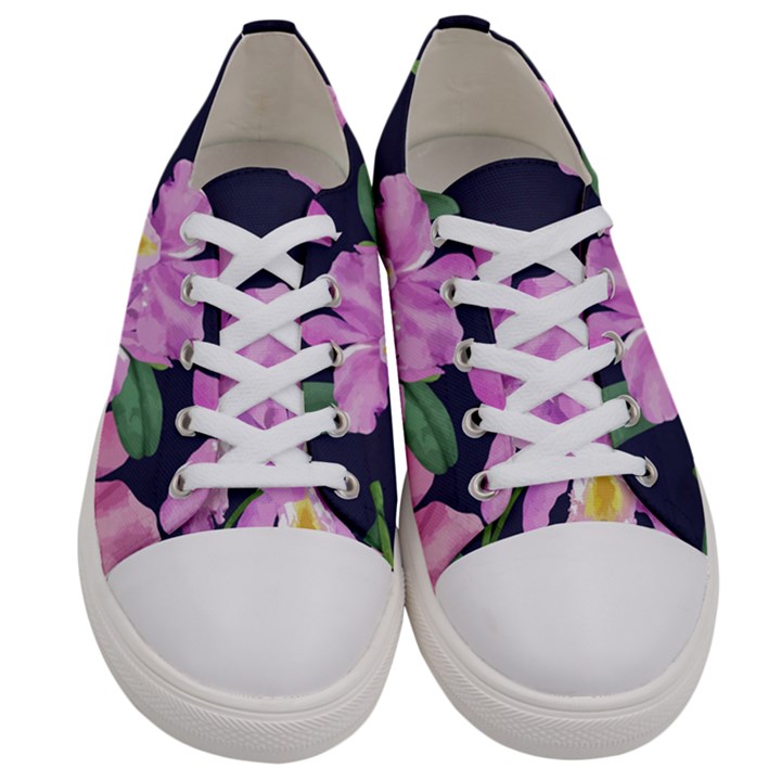 Vector Hand Drawn Orchid Flower Pattern Women s Low Top Canvas Sneakers