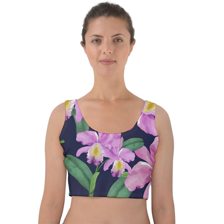 Vector Hand Drawn Orchid Flower Pattern Velvet Crop Top