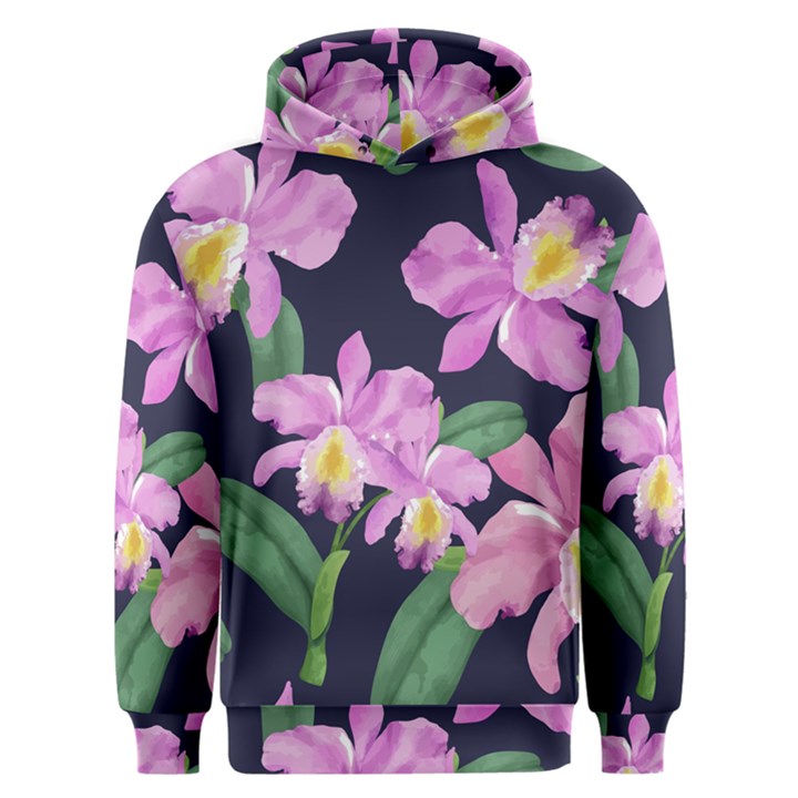 Vector Hand Drawn Orchid Flower Pattern Men s Overhead Hoodie